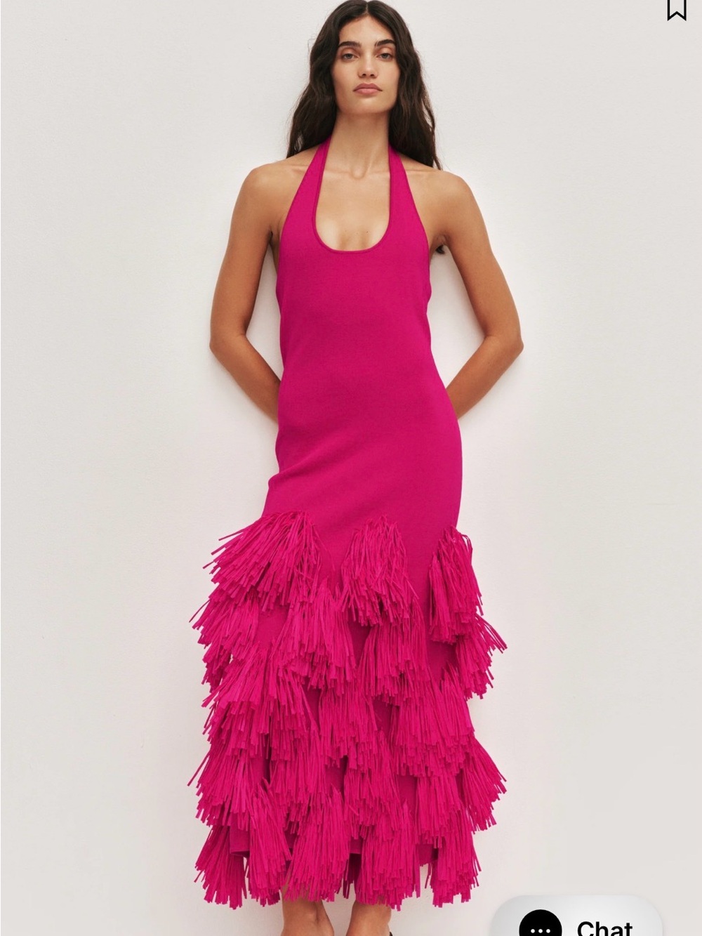 Aje Fuchsia Halterback Fringe Midi Dress